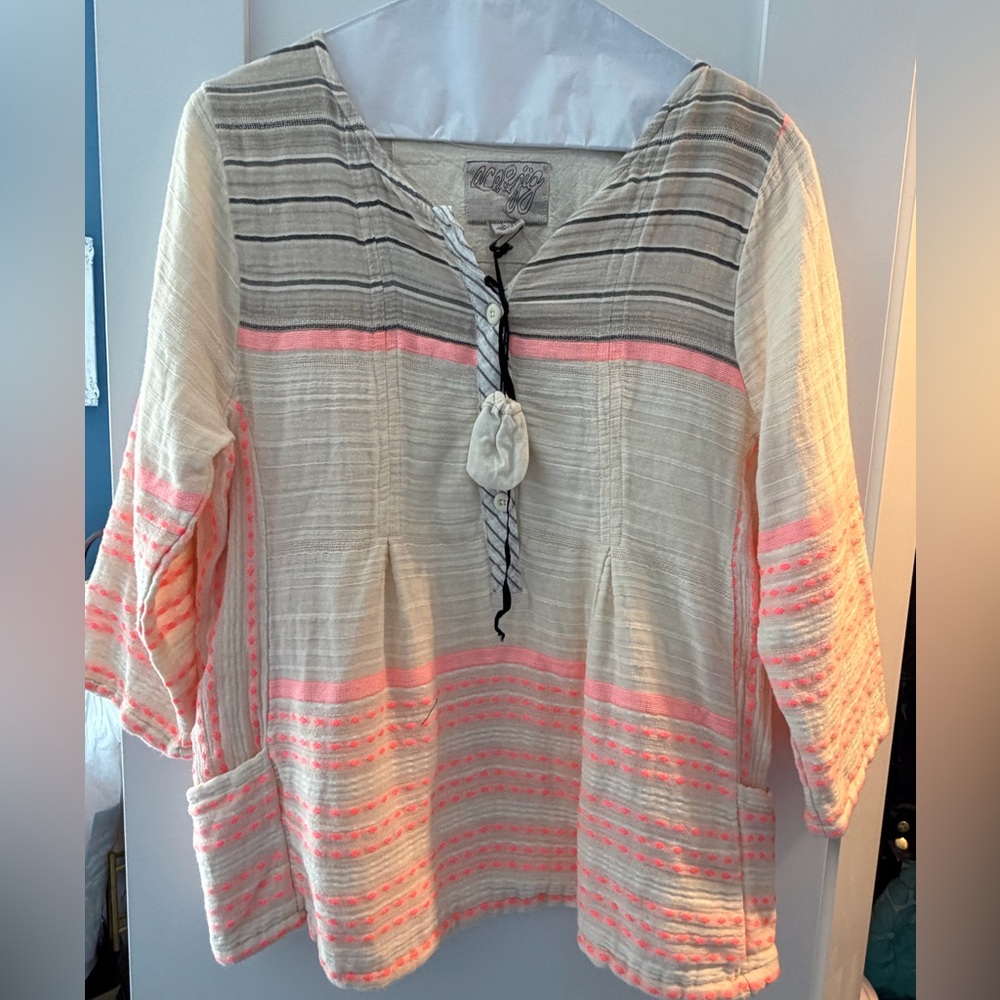 Ace & Jig Cream Tunic with Neon Pink and Gray Stripes